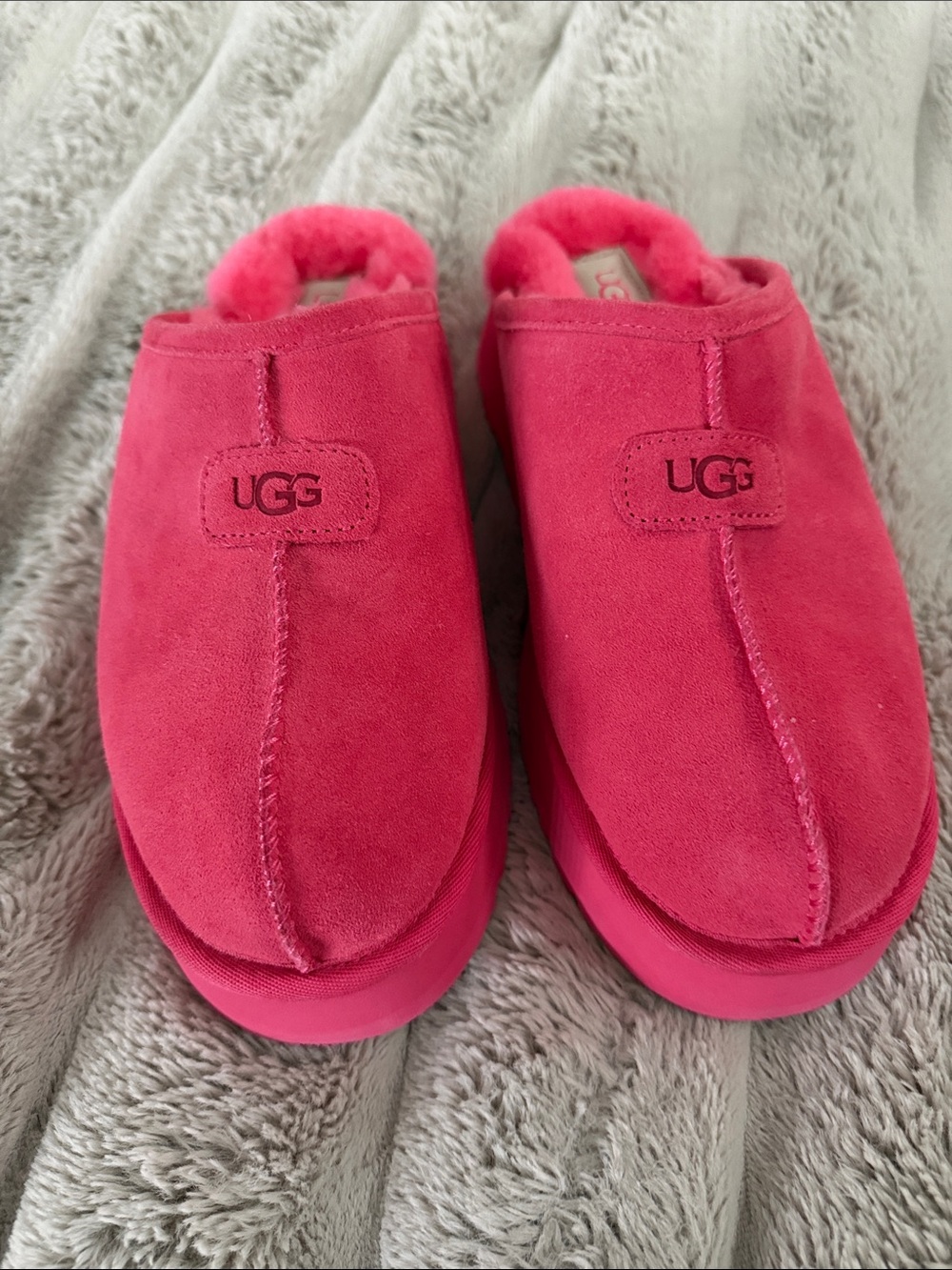 UGG Hot Pink Suede Slip-On Shearling Slippers